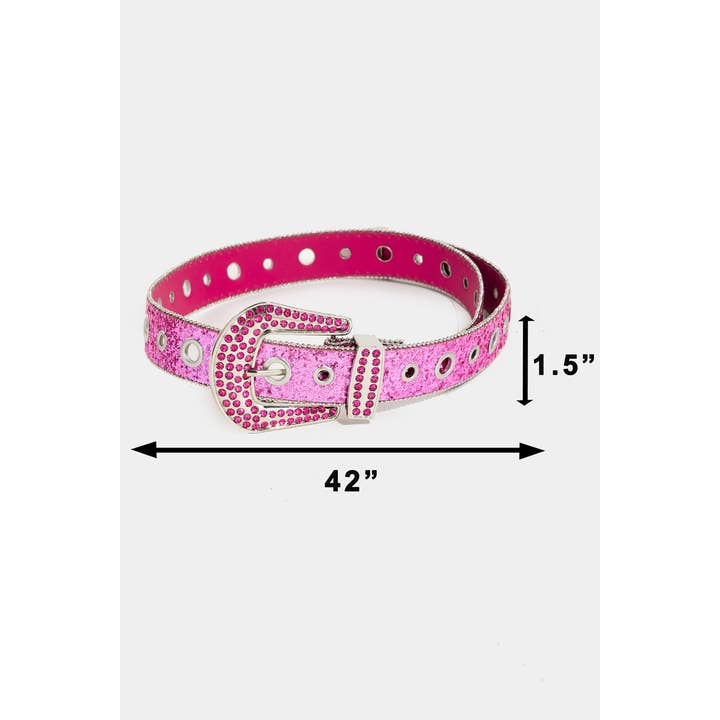 Collections by Fame Accessories - Wholesale Belt - Women's - Glitter Grommet Rhinestone Studded Belt