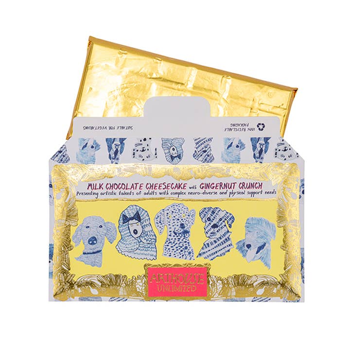 ARTHOUSE Unlimited – wholesale Chocolate bar – Blue Dogs, Milk Chocolate Cheesecake Bar With Gingernut Crun4