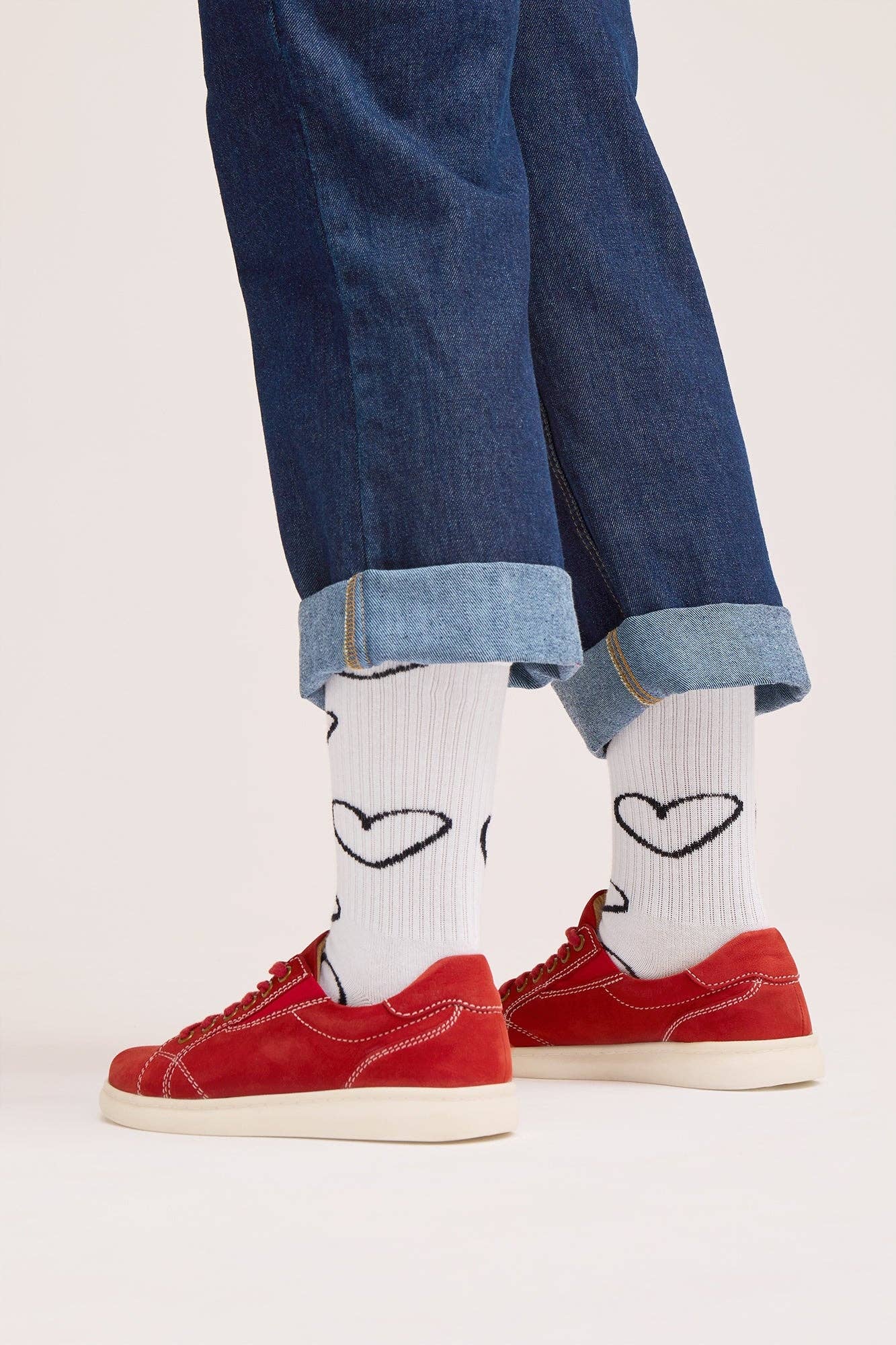 Natural Vibes - Wholesale Socks - Unisex - Doodle Heart Socks - White Organic Crew Socks with Hearts2