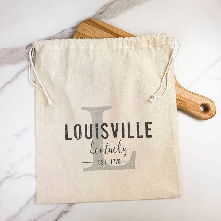 Initial w/ City and State - Custom Cotton Cinch Bag for wholesale by Indigo Tangerine