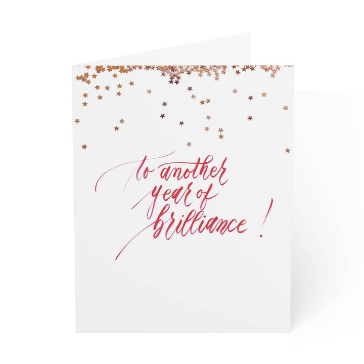 "Ad un Altro Anno di Brillantezza" Biglietto di Auguri di Buon Compleanno in Scrittura Rossa - Celebrazioni #06 per la vendita all'ingrosso da parte di Dear Daughters Design