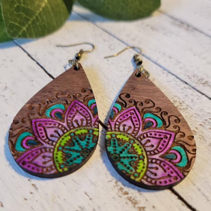 Elskas Designs - Wholesale Dangle Earrings - Mandala Wood Earring1