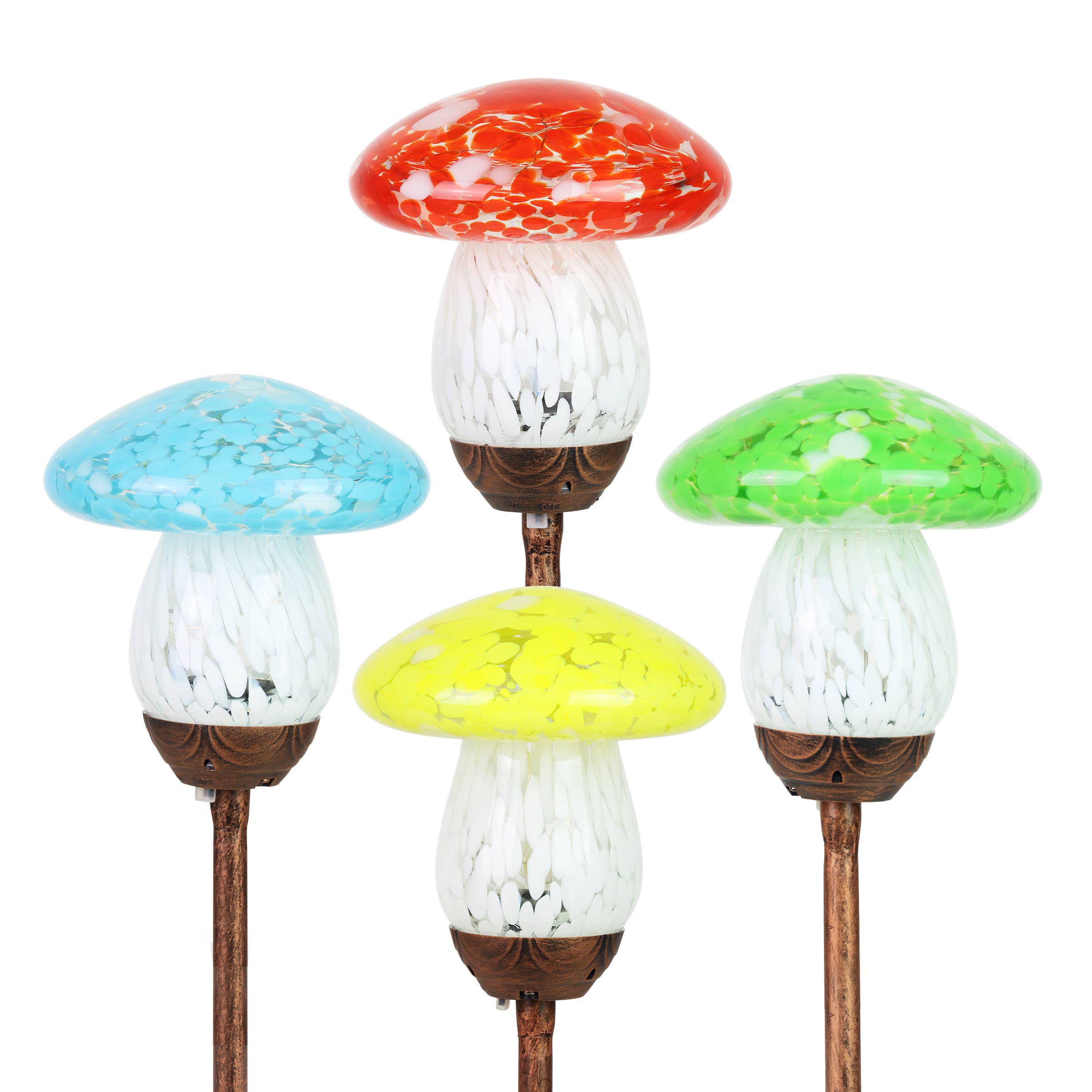 Exhart - Wholesale Garden/Lawn Stake - Solar Glass Mushroom Stakes in Floor Display0