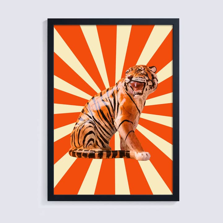 Circus Tiger Graphic Red Giclée Photo Print for wholesale by Ornament Art