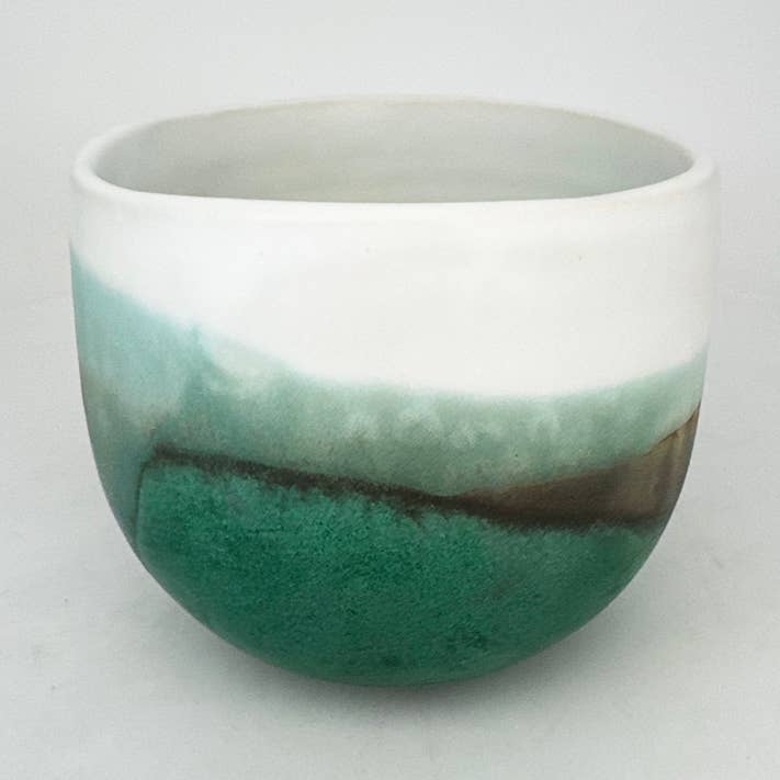 5" witte en groene patina-plantenpot voor wholesale door NIKO FAR WEST