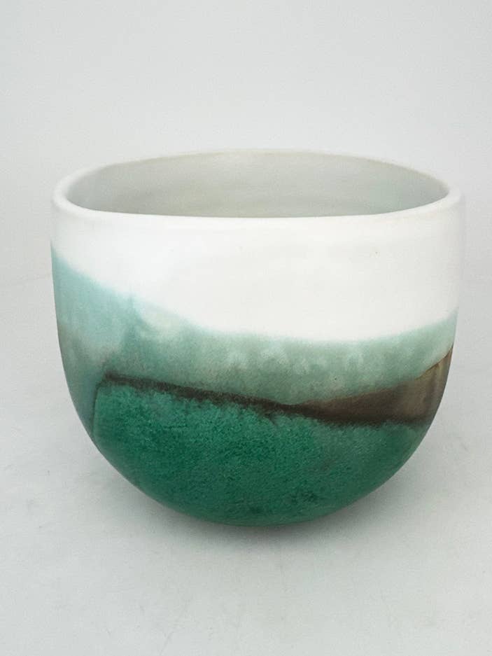 Witte & Groene Patina Bloempot met Schotel voor wholesale door NIKO FAR WEST