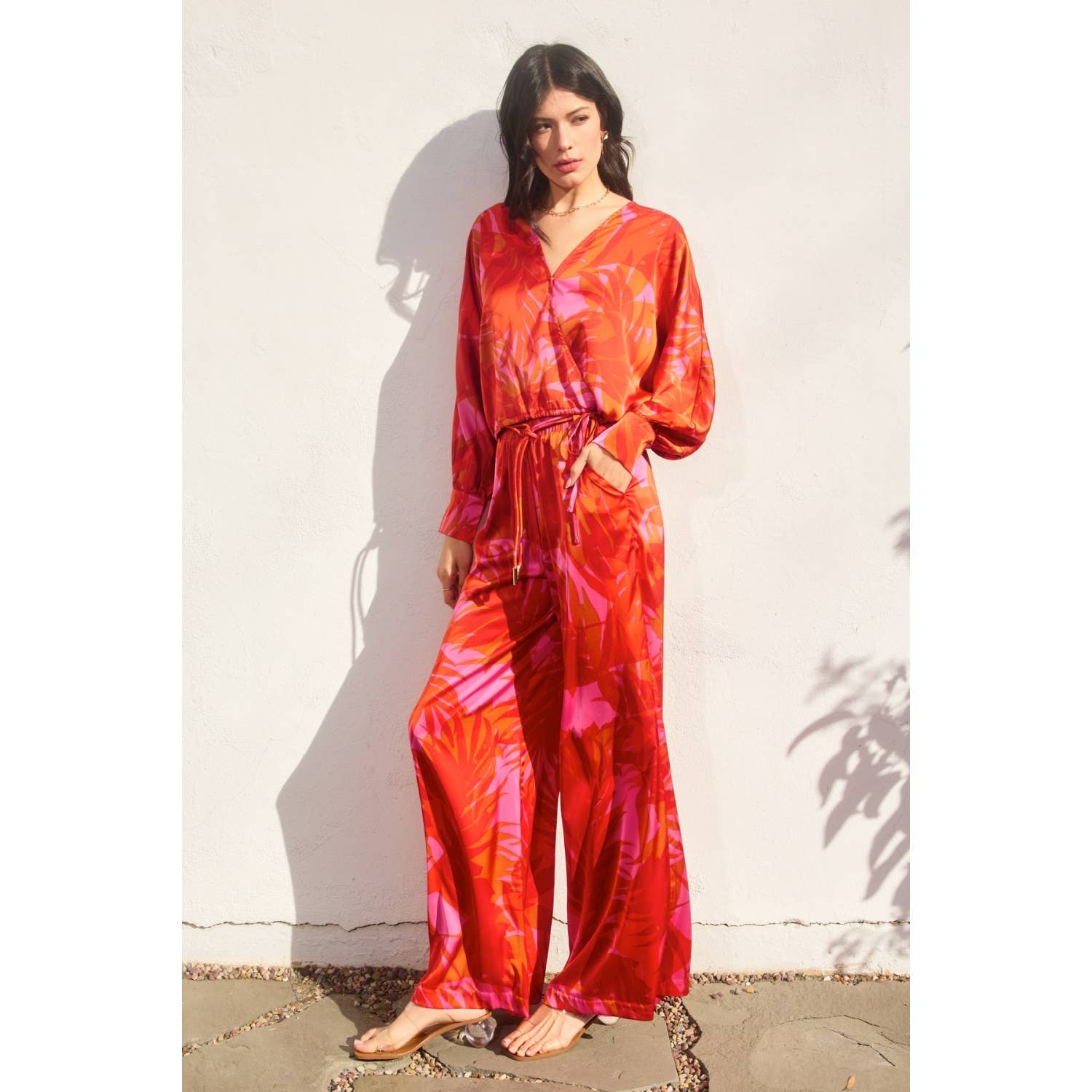 FLAME SCARLET Sunset Lover Looped Belt Pants for wholesale on Faire7