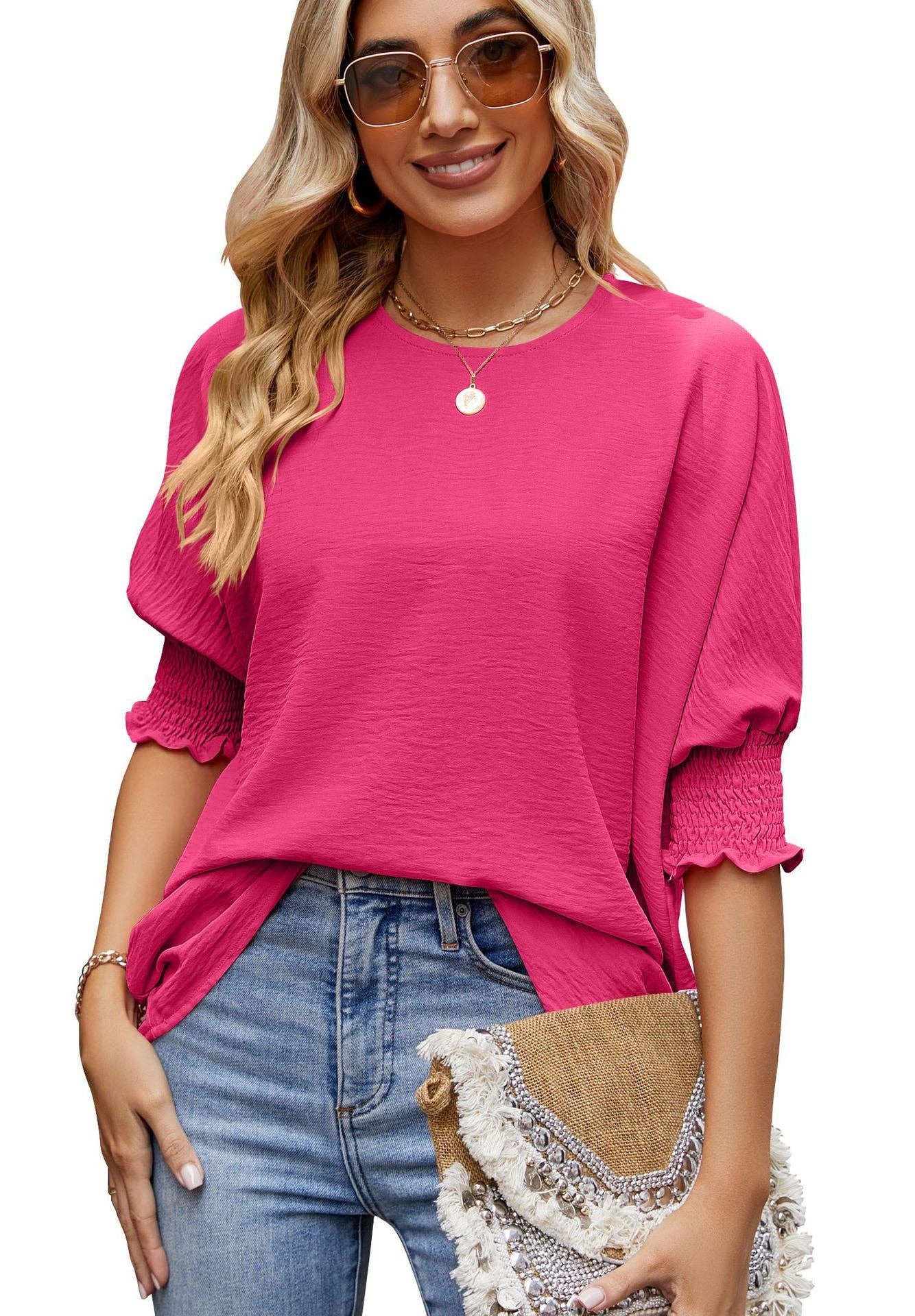 Suhkasana - Wholesale Knit Top - Women's - Loose Crew Neck Solid Color Wrap Top1