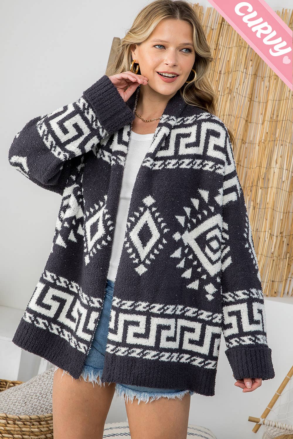 Sweet Lovely by Jen - Wholesale Cardigan - Women's - PLUS SIZE AZTEC PRINT SUPER SOFT COZY SWEATER KNIT CARDIGAN25