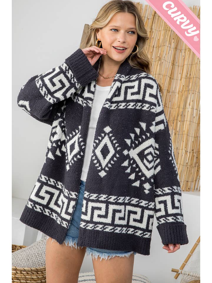 Sweet Lovely by Jen - Wholesale Cardigan - Women's - PLUS SIZE AZTEC PRINT SUPER SOFT COZY SWEATER KNIT CARDIGAN25