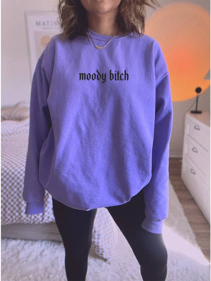 Sweetees Apparel - Wholesale Graphic Sweatshirt - Women's - Moody Bitch Sweatshirt - Violet1