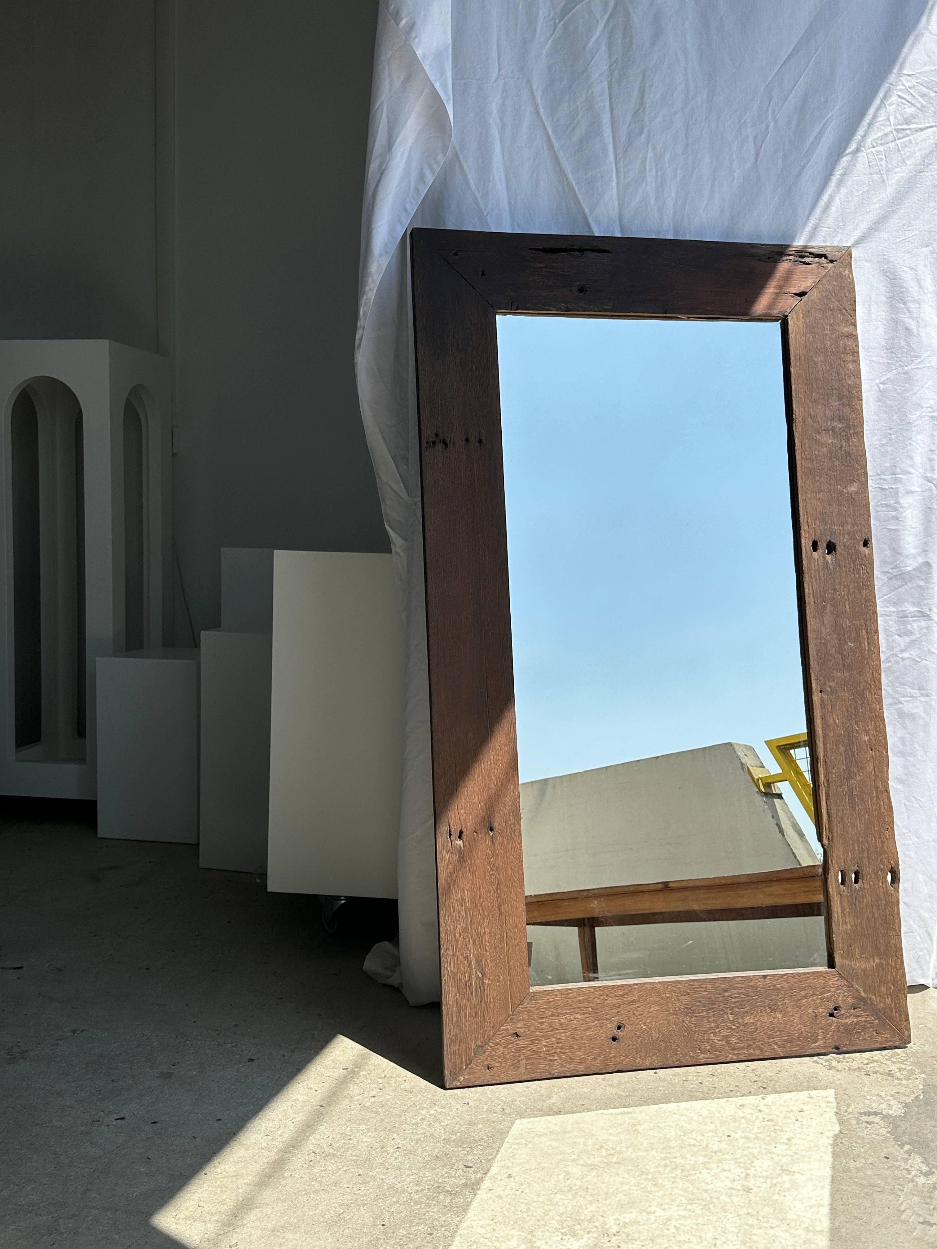 Office Objets - Wholesale Wall Mirror - Mirror with exotic brutalist old iron wood frame H:139cm27