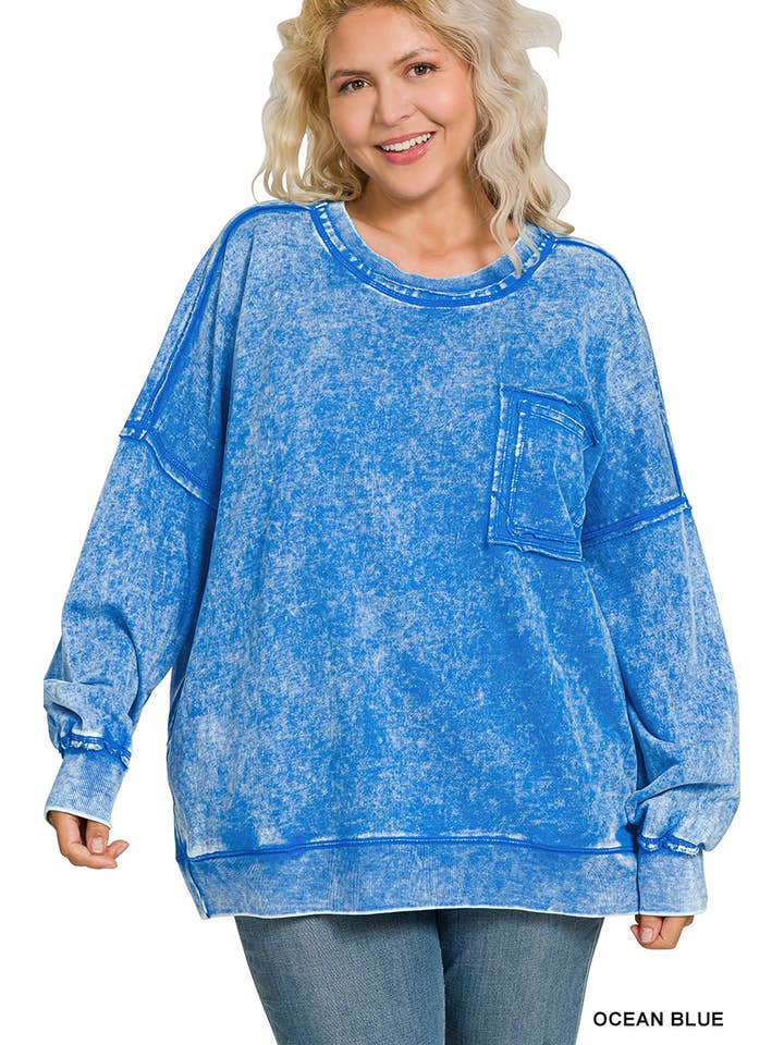 42POPS - Wholesale Sweatshirt - Women's - ', Plus French Terry Acid Wash Raw Edge Front Pocket19
