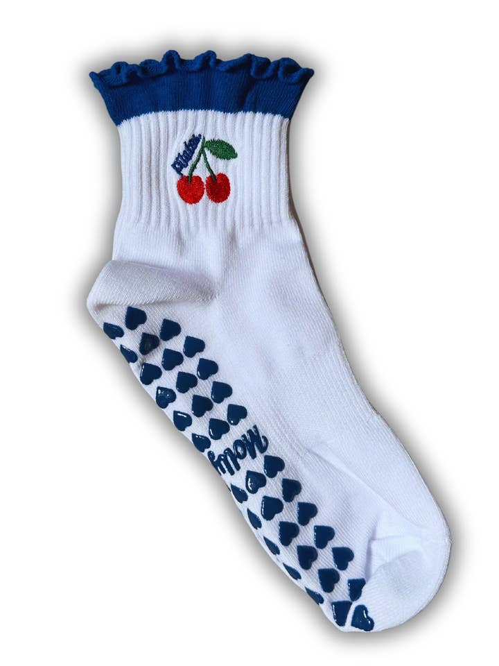 MollyGraceGripSocks - Wholesale Socks - Women's - "Dark blue "Pilates" cherry grip sock"