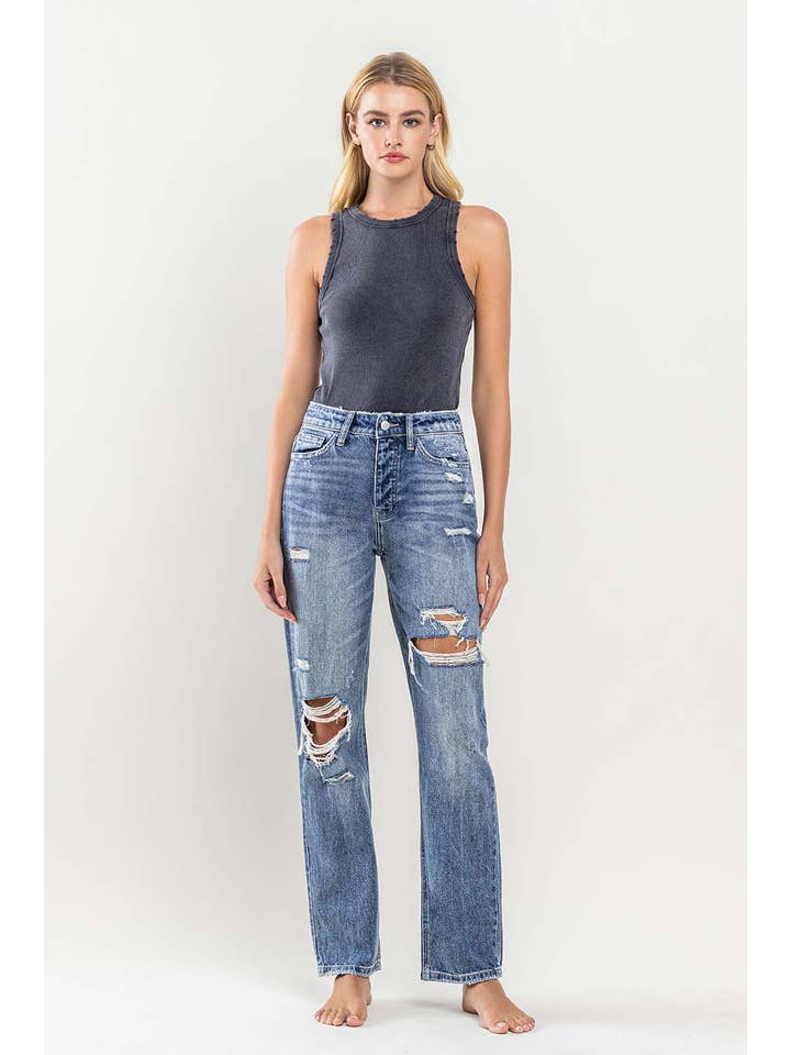 MASE SUPER HIGH RISE DISTRESSED STRAIGHT JEANS Y3913 for wholesale on Faire