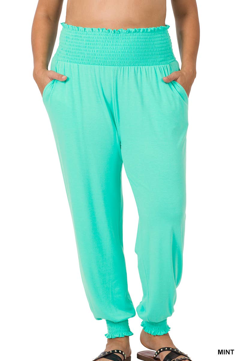 GOLDENWASABI  ",.._ SI-21345 PLUS SIZE HIGH-WAISTED SMOCKED LOUNGE JOGGER PAN for wholesale on Faire5