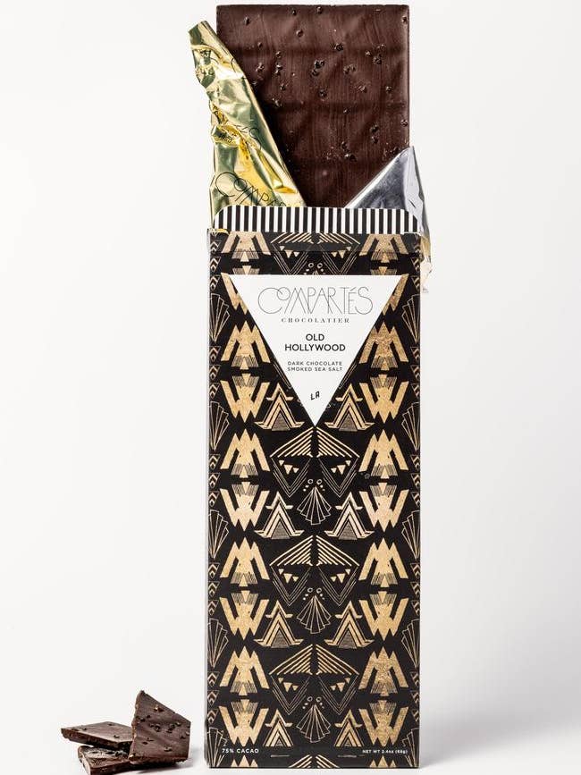 Old Hollywood Smoked Salt Dark Chocolate Bar for wholesale by Compartes Chocolate