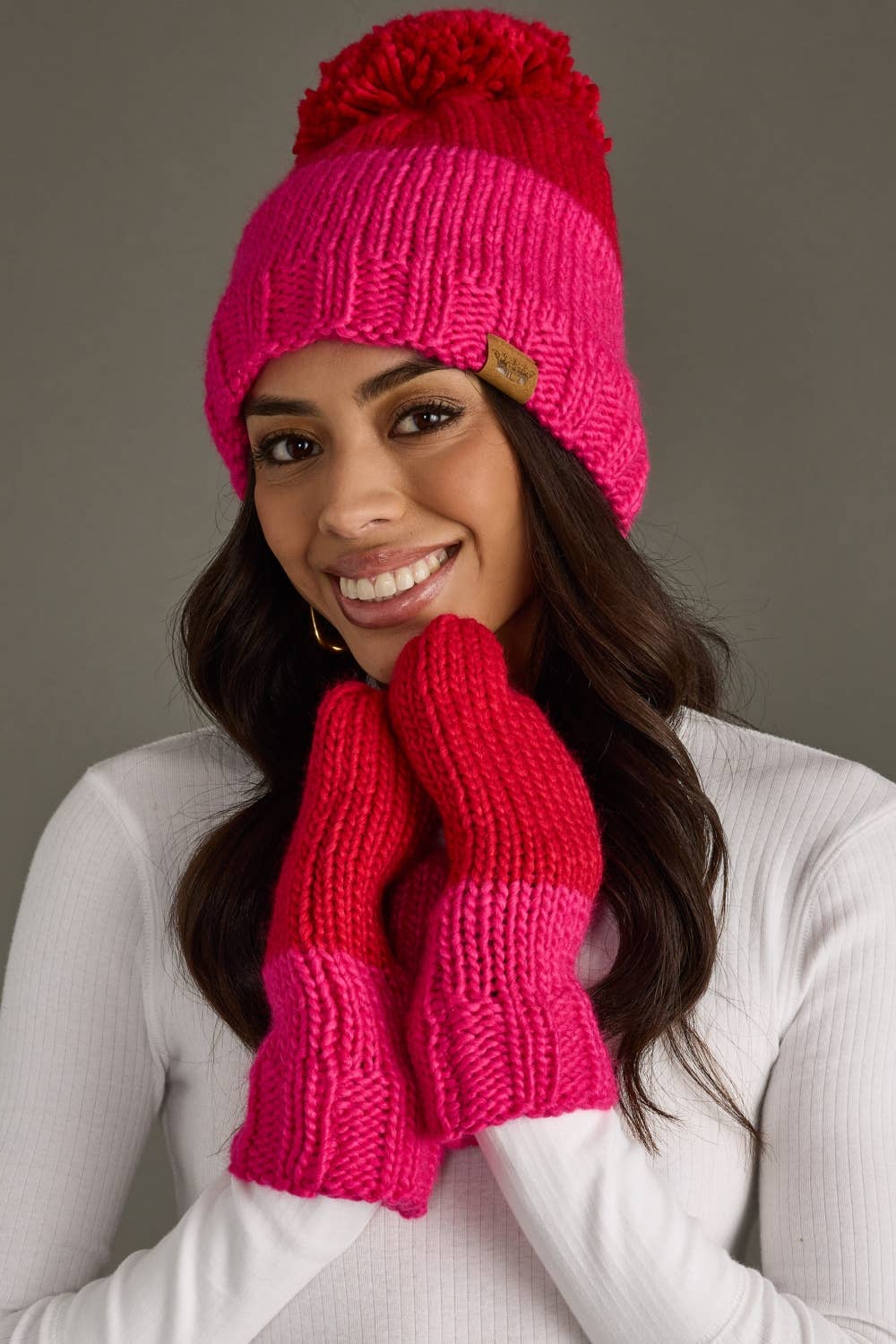 Panache Apparel Co. - Wholesale Beanie - Women's - Red & Pink Color Block Pom Hat3
