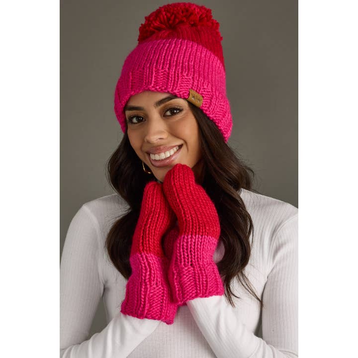 Panache Apparel Co. - Wholesale Beanie - Women's - Red & Pink Color Block Pom Hat3