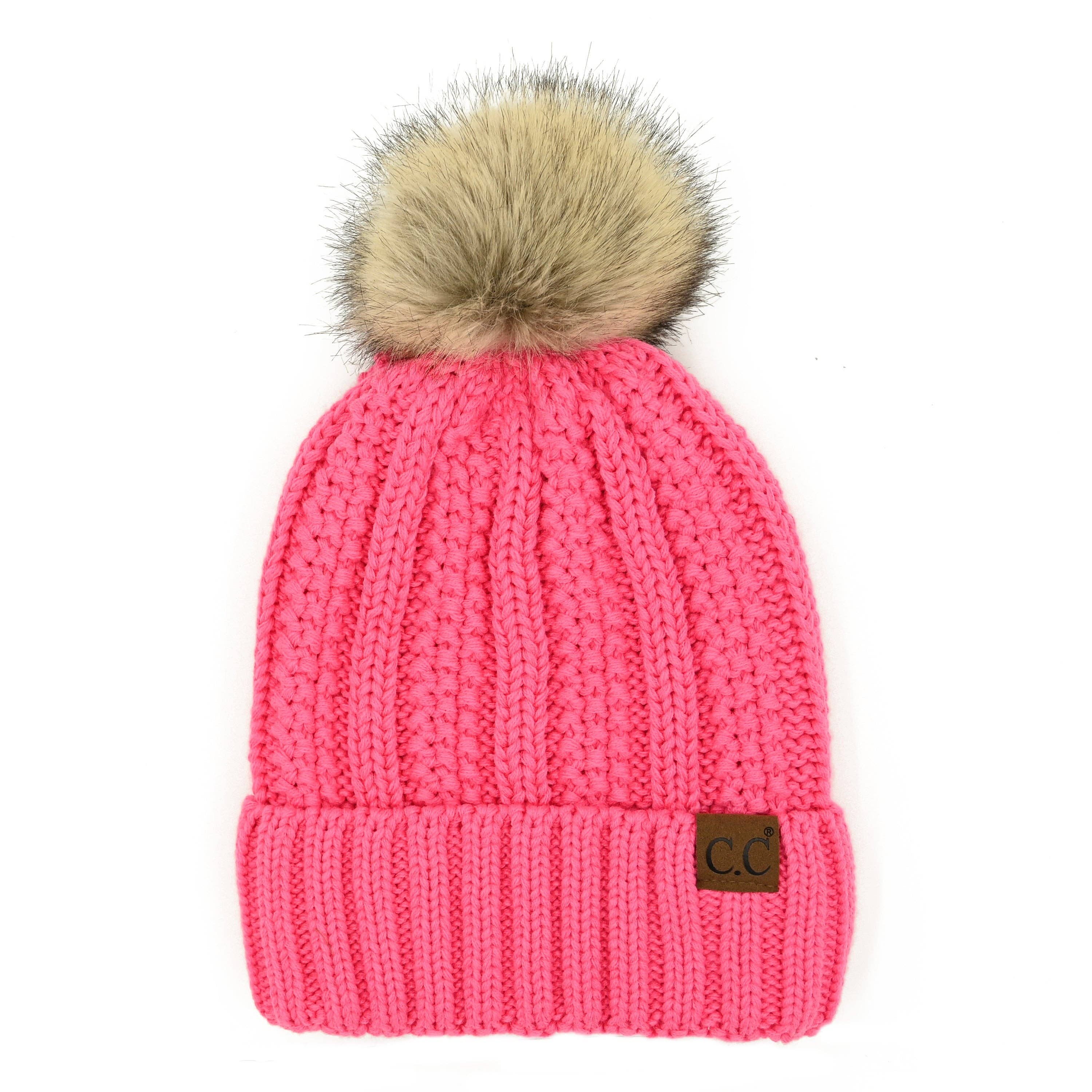 Truly Contagious – Großhandel Beanie – Damen – CC Mütze mit auffälligem Kunstpelz-Bommel (YJ-820)17