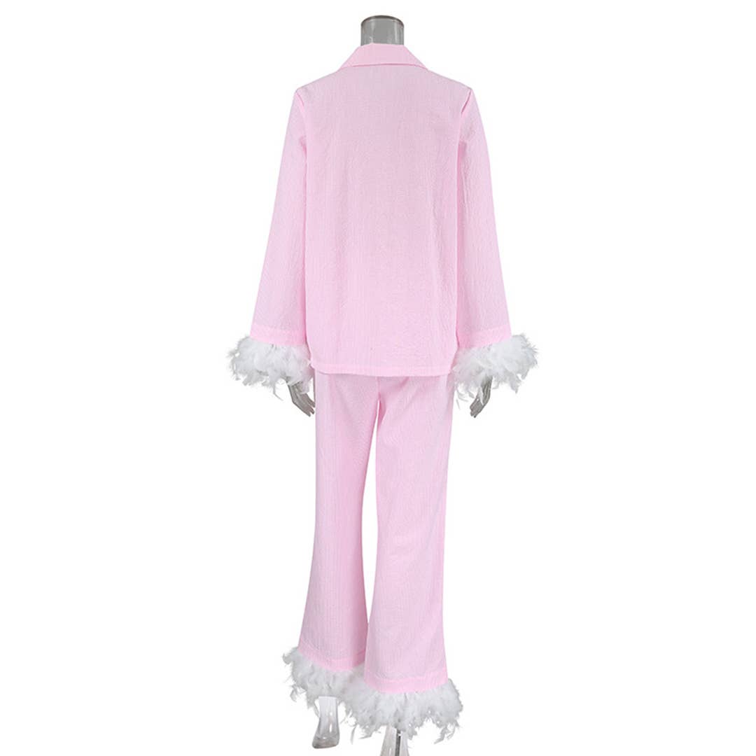 UNISHE - Vente Ensemble de vêtements d'intérieur – femme - Ensemble de pyjama à carreaux ample avec pantalon long à plumes ONK298