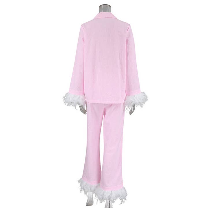 UNISHE - Vente Ensemble de vêtements d'intérieur – femme - Ensemble de pyjama à carreaux ample avec pantalon long à plumes ONK298