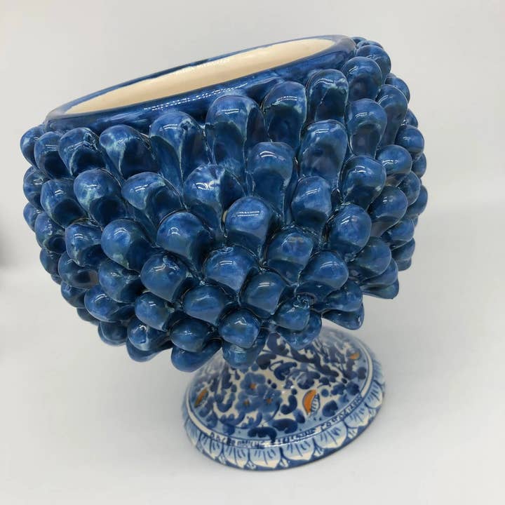 DD Ceramiche Siciliane - Wholesale Decorative Plate/Dish/Bowl - Half Pinecone Ceramic Caltagirone cm H.20 L.20 Handmade Antique Blue Decorated Base4