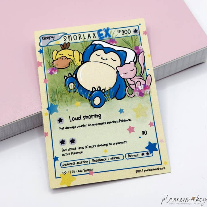 Autocolante recortado em vinil | Mate - Cartão de Planeador de Bolso Snorlax por atacado de Plannermonkeyco