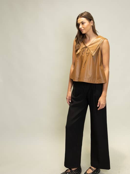 Heyson - Wholesale Blouse - Women's - SOT1241 Faux Leather Sailor Collar Top21