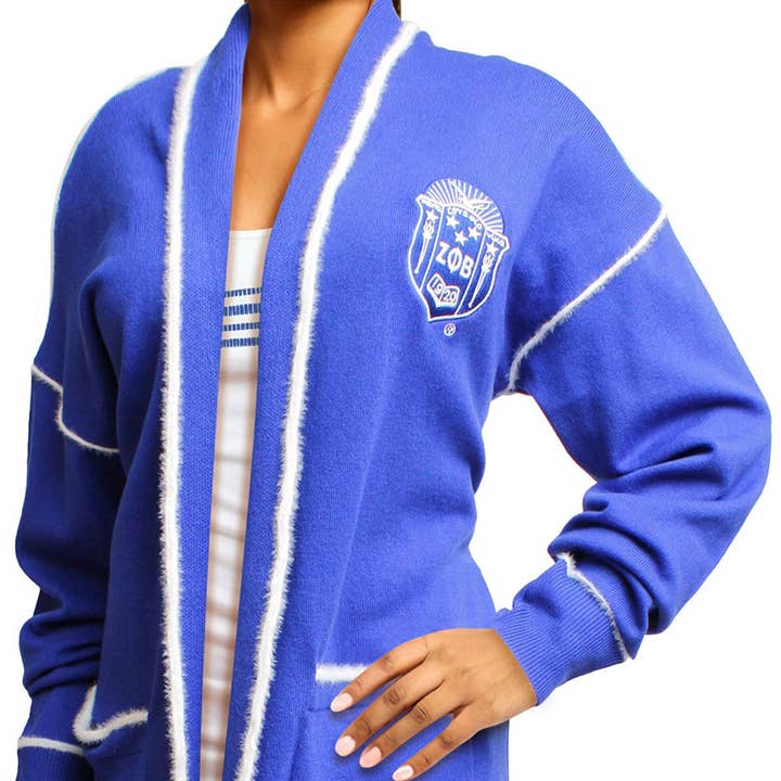 Blue and White ZPB Sorority 3XL Long Duster Cardigan Plus Size for wholesale on Faire