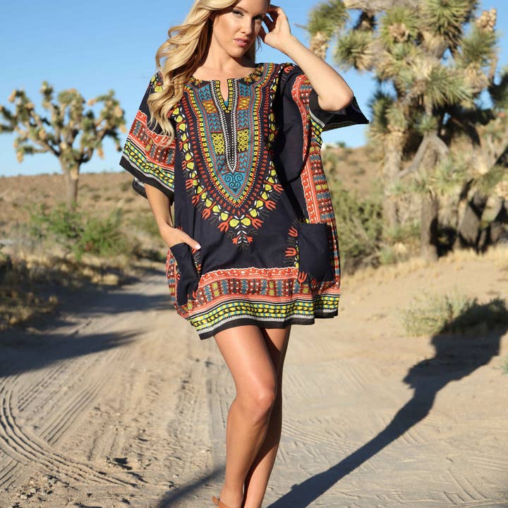 Ananda's Fashion - Wholesale Blouse - Women's - African Print Dashiki Short Caftan Beach Cover up4