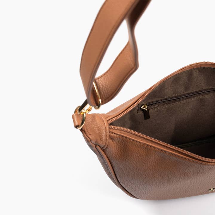 ÊTRE - Wholesale Crossbody Bag - Women's - Stevie Half Moon Crossbody Bag - Tan, Pebbled Faux Leather2