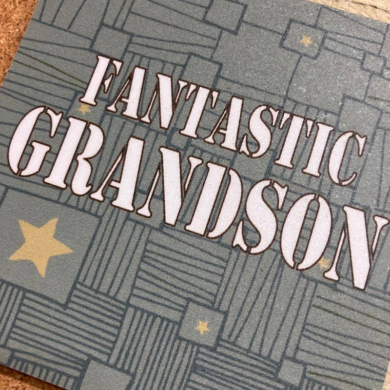 White Cotton Cards – wholesale Birthday card – Coaster - Grandson - Doodles (C-ST48)1