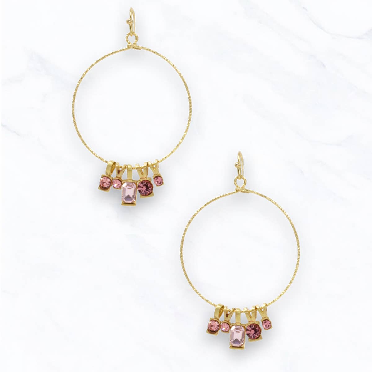 Suzie Q USA - Wholesale Dangle Earrings - Gold Hoop Earrings with Crystal Charms1
