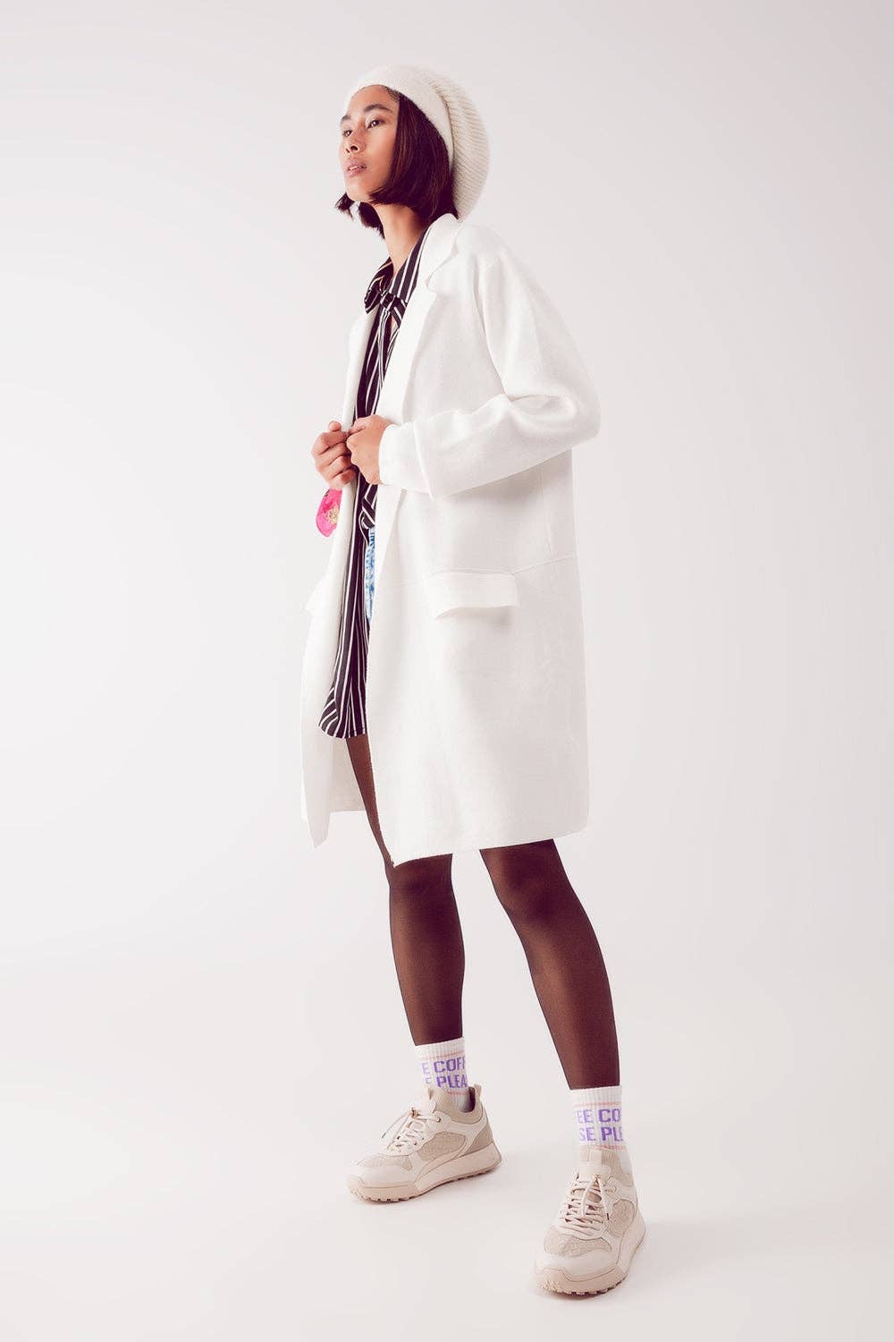 White oversized collar maxi cardigan in cream for wholesale on Faire2