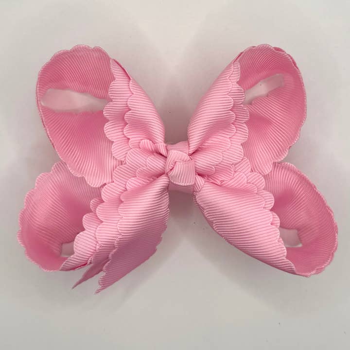 Bubble Gum Pink Scallop Bow for wholesale by Luminous Sky Bowtique
