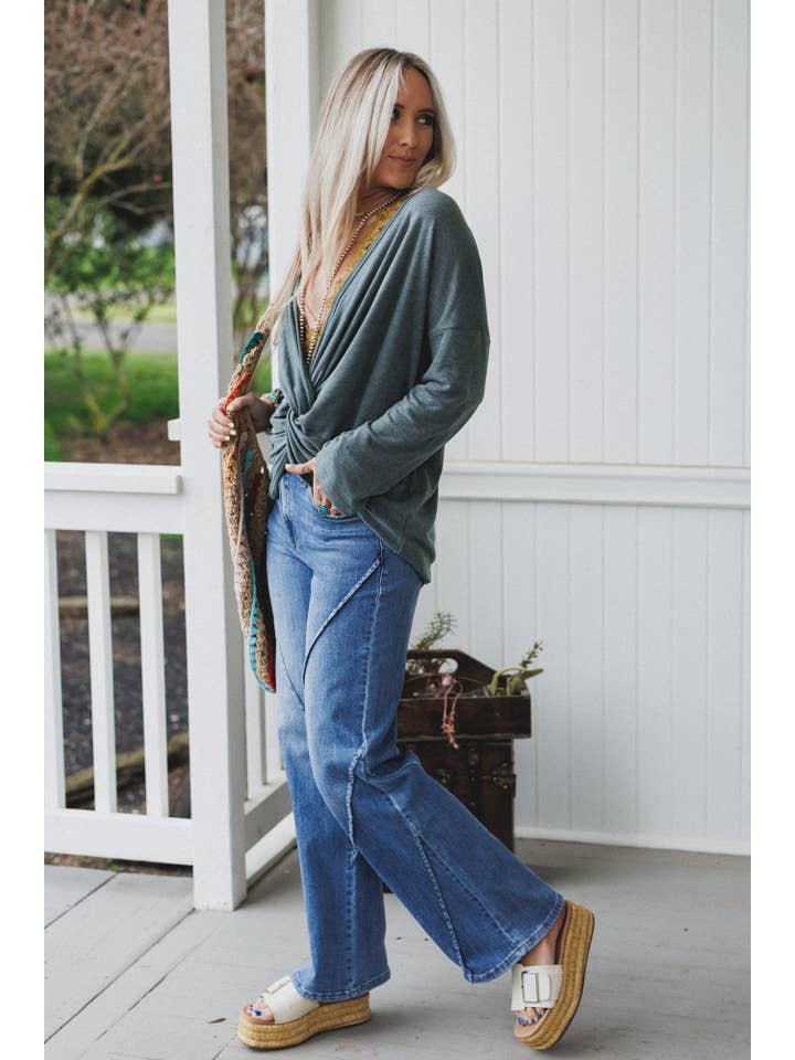 Three Bird Nest - Wholesale Blouse - Women's - Twisted Harmony Top - Olive