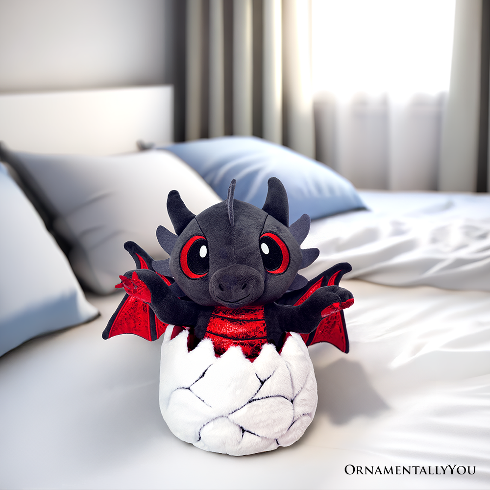 OrnamentallyYou - Wholesale Stuffed/Plush Toy - Kids & Baby - Drogo the Dino in an Egg Plushie, 12" Black and Red Dinosaur3