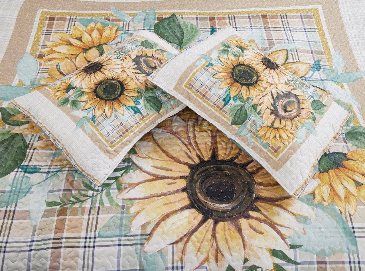 Duke Imports - Wholesale Bedding Set - "Sunflower Bouquet" 3-Piece Designer Microfiber Quilt Set2