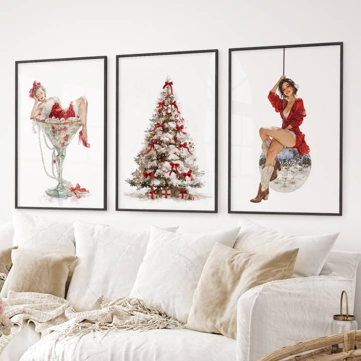 PrintSets.com – Engroshandel Gallerivæg – Glamourøs julekunst. Pin-up ferietryksæt med 3 stk.5