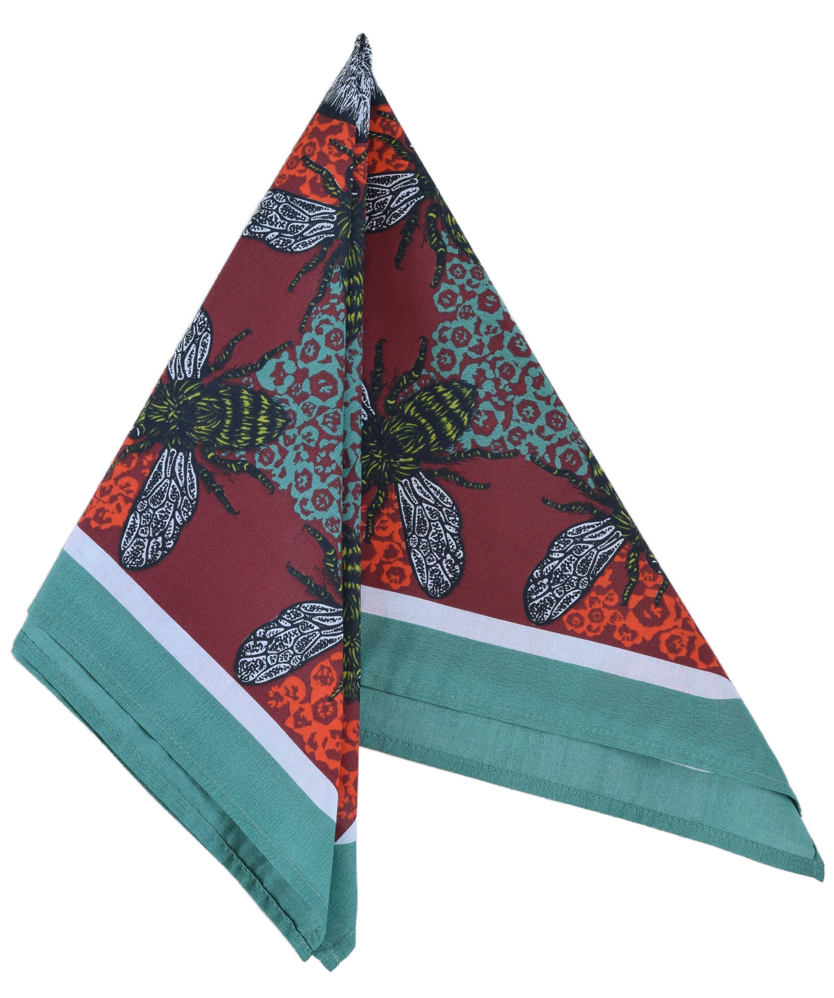 Hearth and Harrow – wholesale Bandana – Unisex – Honeybee Bandana - 100% Cotton - Red and Teal - Hand Printed5