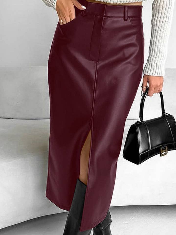 NINEXIS - Wholesale Skirt - Women's - CWBMS0250_VINTAGE PLUS VELVET PU LEATHER SLIT SKIRT13