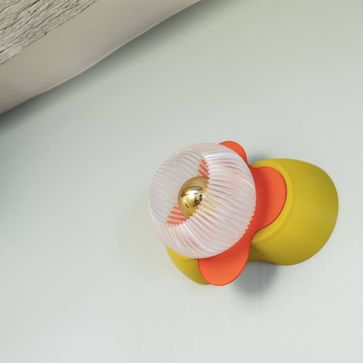 Small Light Green & Orange Eco-Friendly Wall Lamp Fleuron for wholesale by Atelier mahd