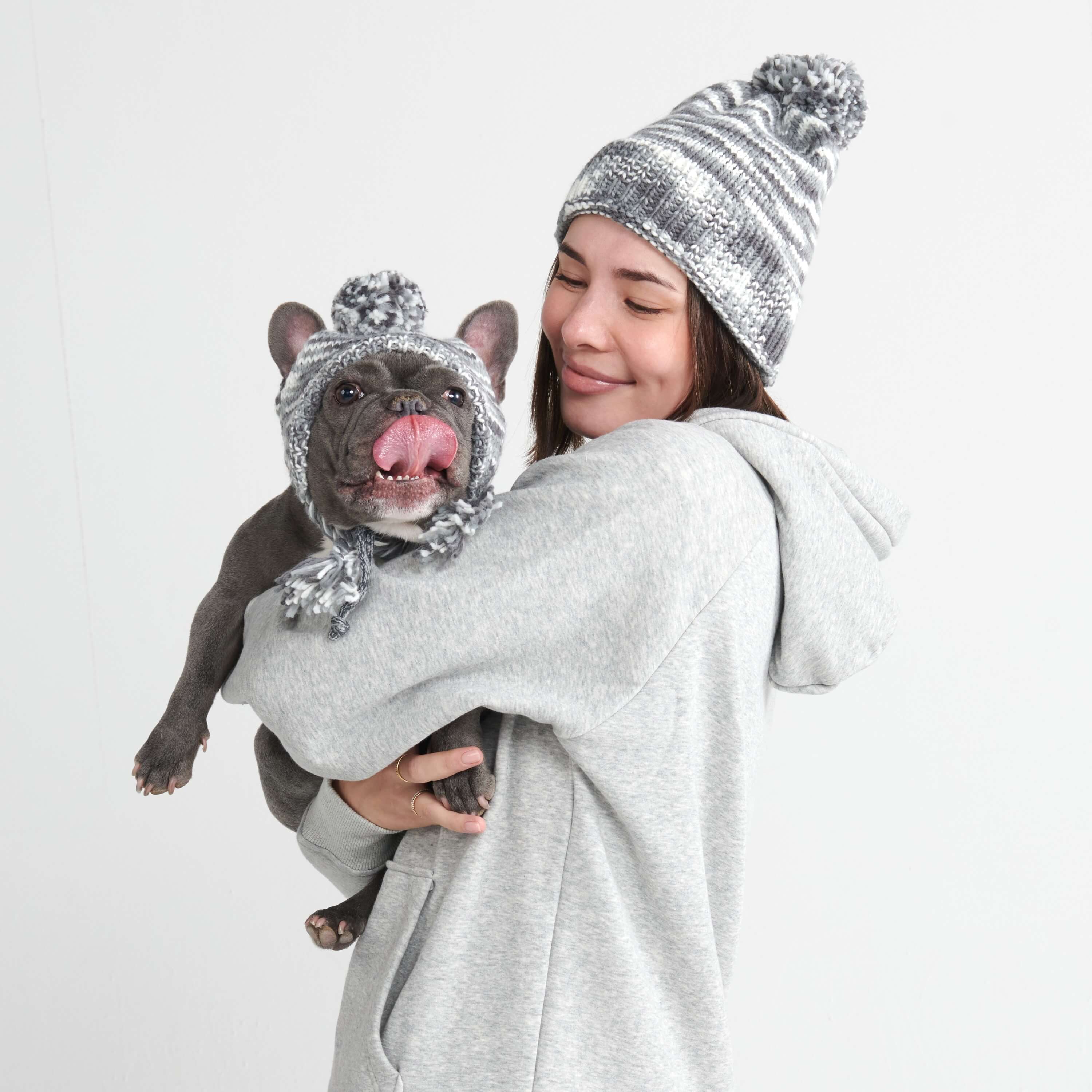 Spark Paws - Wholesale Pet Hat - Dog - Knit Pom Pom Dog Beanie Hat - Salt and Pepper3