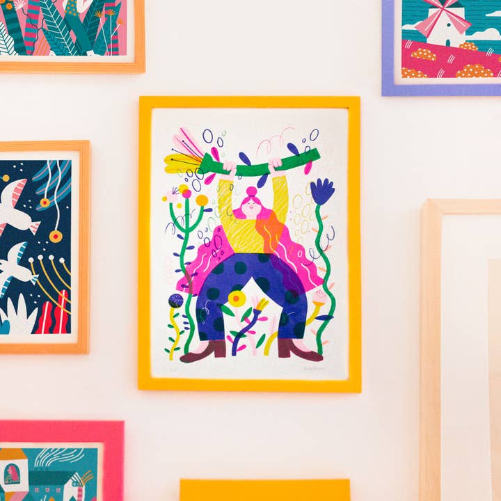 Illustration Lifting Weights // Impression risographique format A4 pour la vente par Ana Seixas