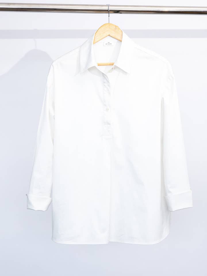 Women's White Poplin Stretch Shirt for wholesale by Rey House