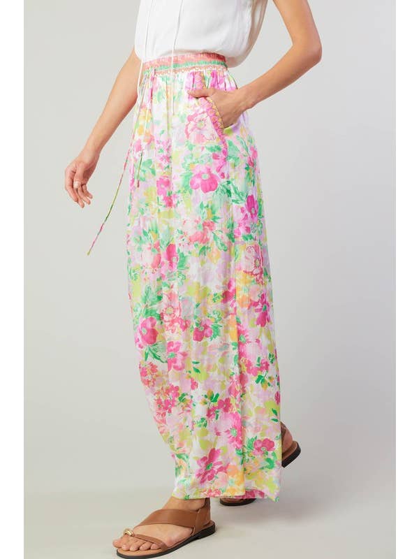 Rosa Blumig Floral bedruckte lange weite Hose für den Großhandel auf Faire1