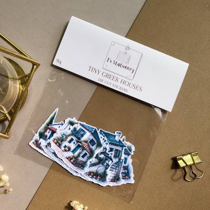 "9Pcs Tiny Greek House Stickers" Sticker Pack for wholesale by T's Stationery