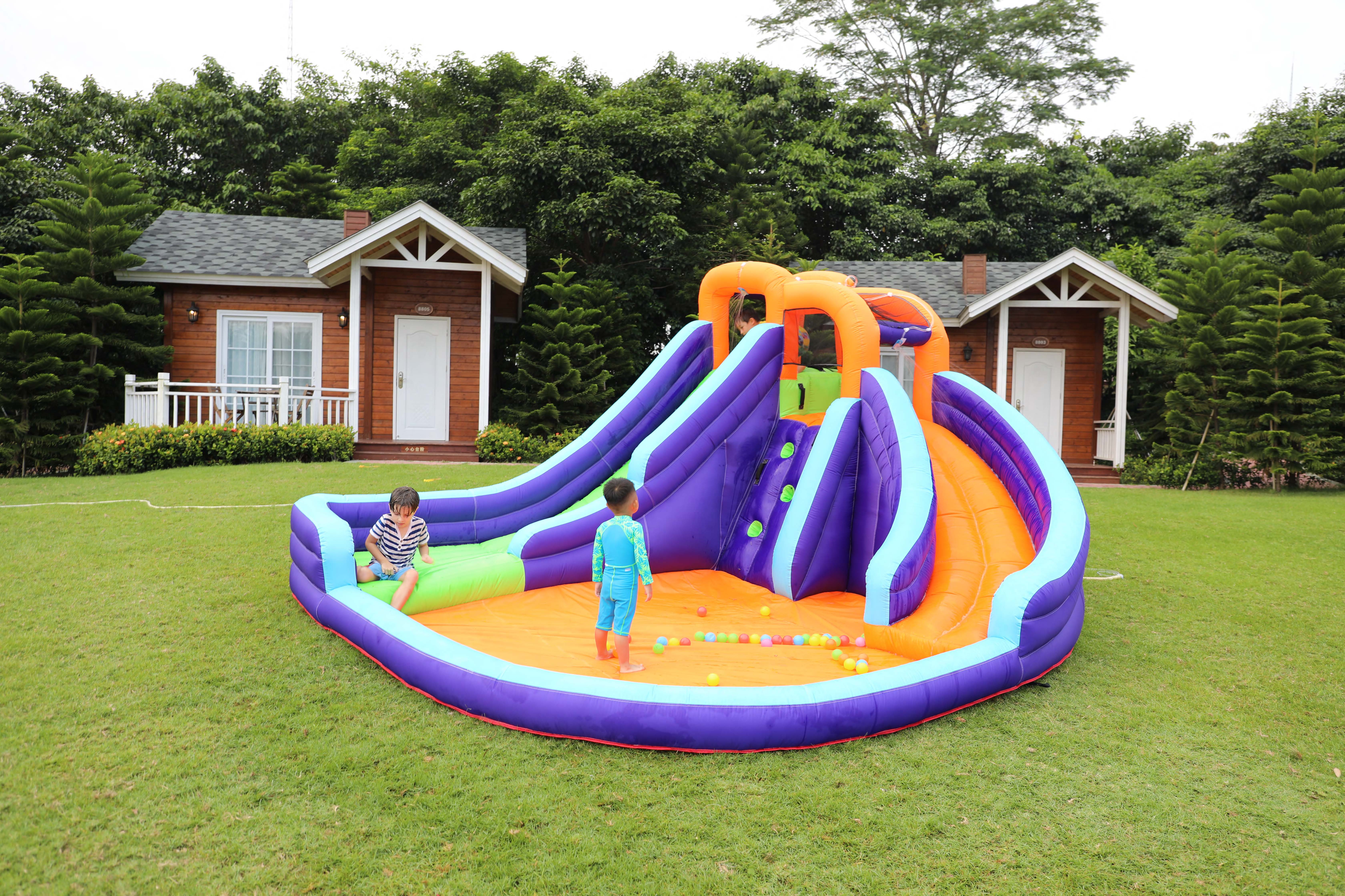 Coconut Outdoor - Wholesale Inflatables - Double Slide Bounce House with Climbing Wall & Water Cannon10