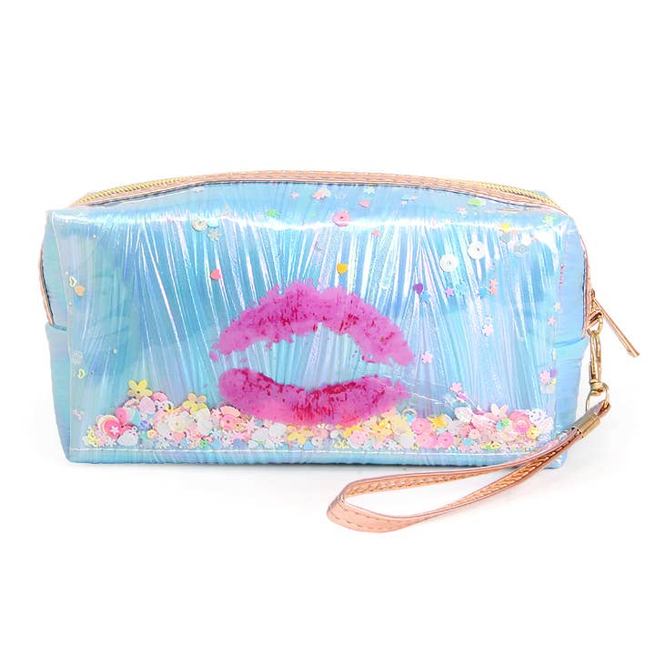 Shaker Flitter Lip Pouch w Wrist Strap for wholesale by Fashion City